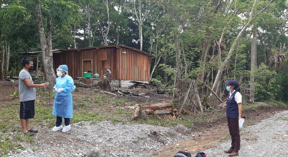 Community health team conducts COVID-19 monitoring activities in a rural community.